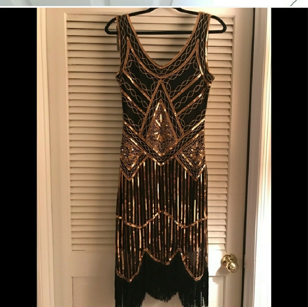 Gold and black flapper dress